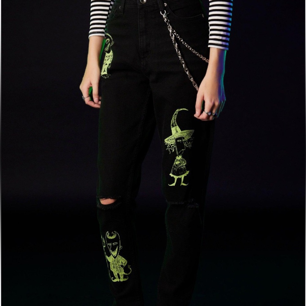 Nightmare Before Christmas Oogie Boogie & His Boys‎ Glow-In-The-Dark Mom Jeans